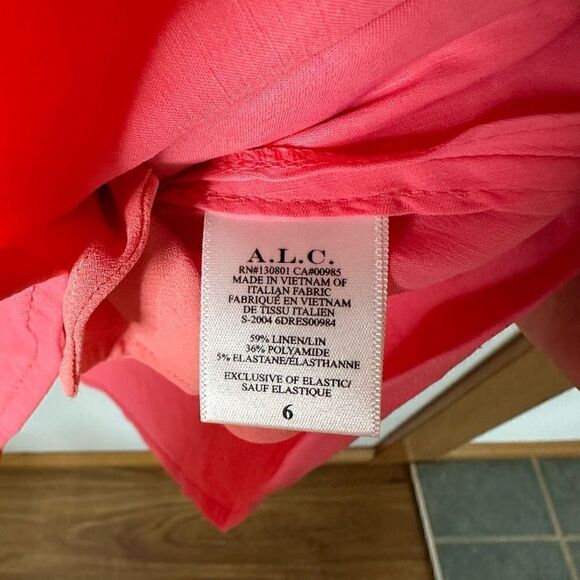 A.L.C Women’s Mila Off The Shoulder Smocked Back Linen Blend Mini Dress in Lyche - Picture 10 of 11